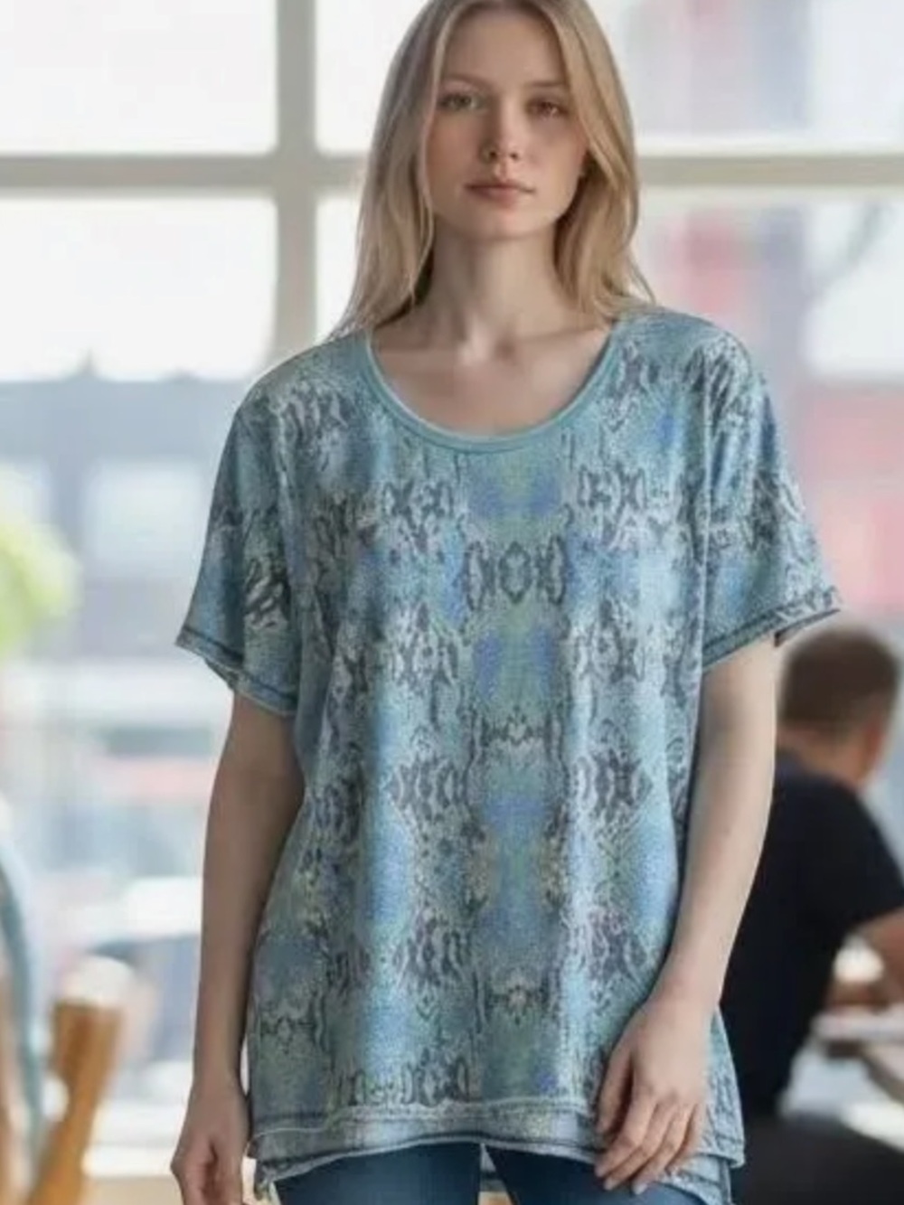 We The Free Blue Snakeskin Tee EUC
